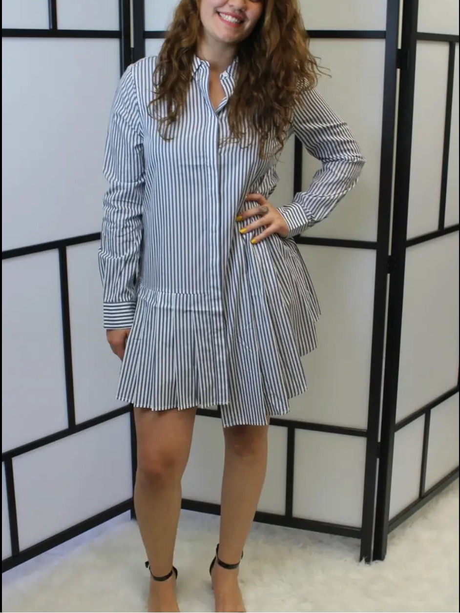 Equipment Small Long Sleeve Pinstripe Button Up Shirt Mini Dress Ruffle Rtr Guc